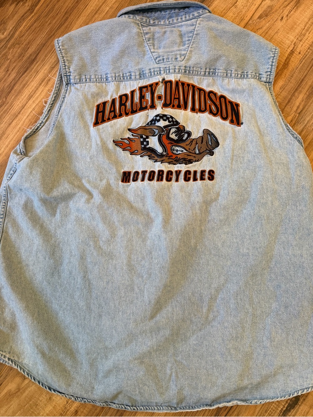 Vintage Harley Davidson Denim Vest with Embroidered and Patch details